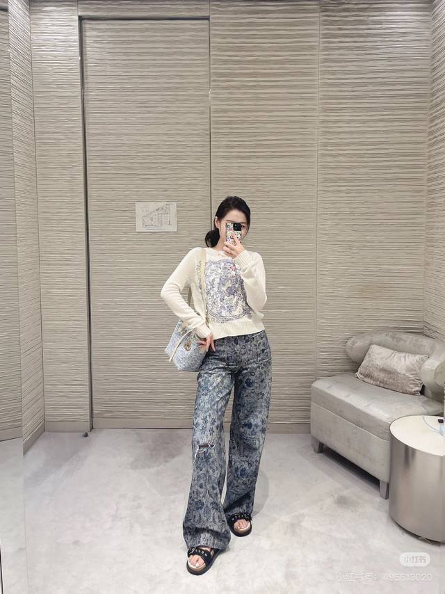 Original Dd... 2025 Early Fall new stylish laser floral denim trousers. Custom