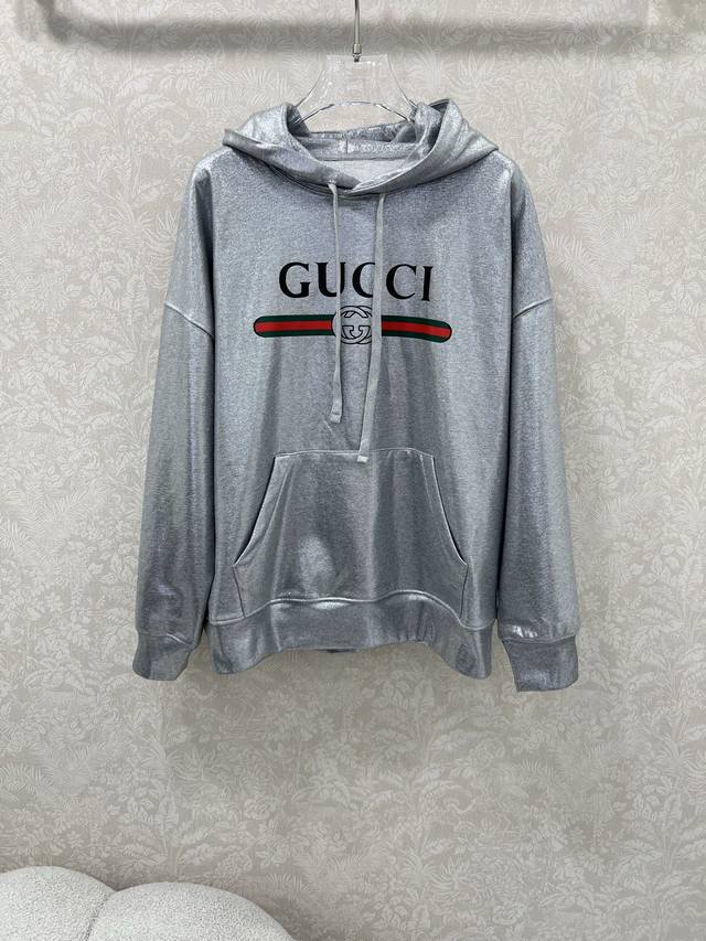 Gucc*25 New silver hooded printed sweatshirt customized by Yb original cotton ma