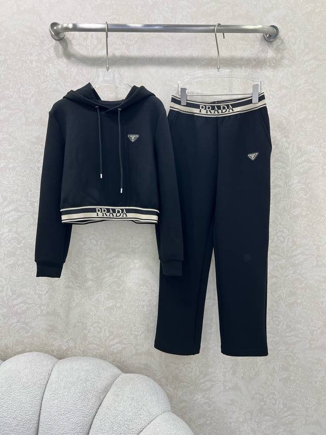 Prad*25 New early autumn suit, hooded hem webbing top and small straight trouser