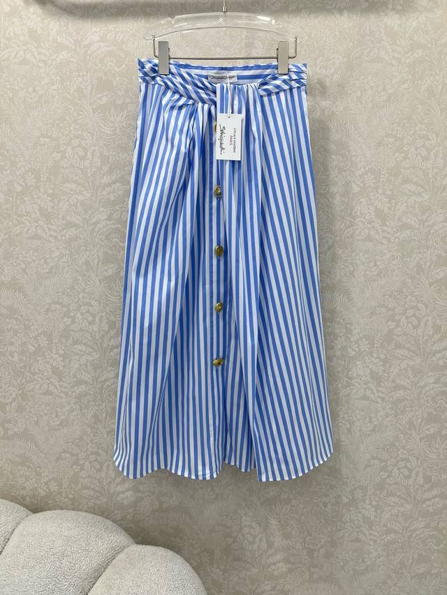 Sch* French local brand 25 new striped skirt with irregular single-breasted desi