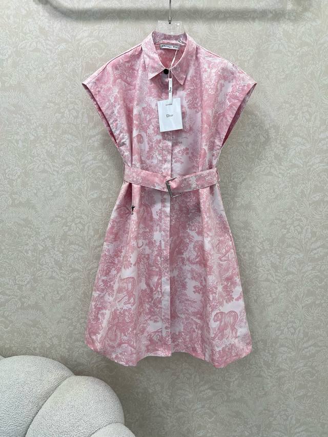 Dio*25 New jacquard lapel short-sleeved dress with hidden single-breasted design
