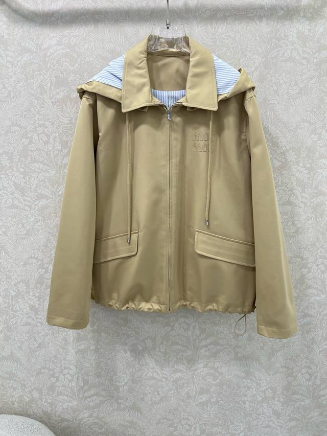 Miumi*25 New detachable hooded casual flight jacket customized Yb twill cotton m