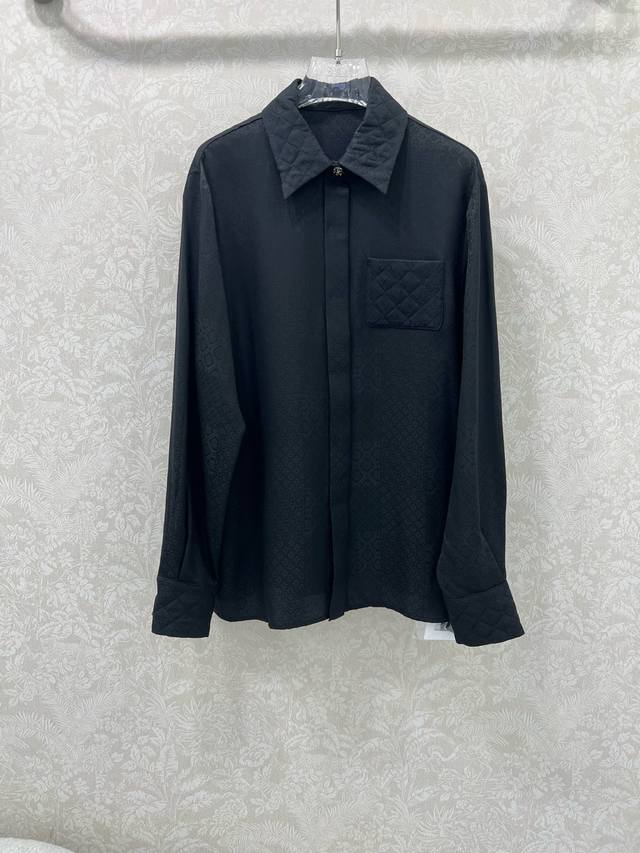 Chan*L 25 autumn new high-edition silk jacquard dark pattern diamond pocket shir