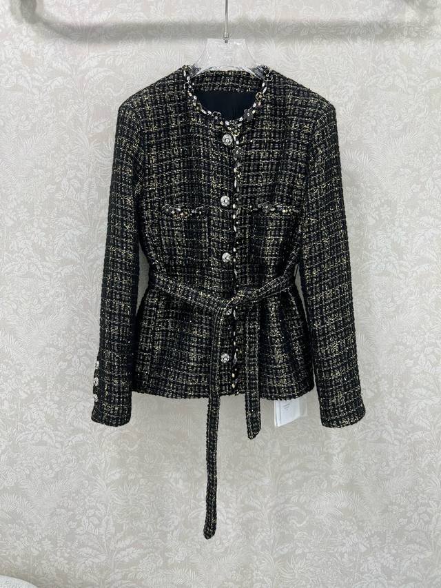 Chan*L25 High-End Heavily Beaded Jacket Lined with 100% Silk Round-Neck Dress wi