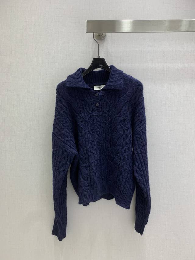 Highly recommend Ce*2025 autumn and winter new style knitted lapel pullover wit