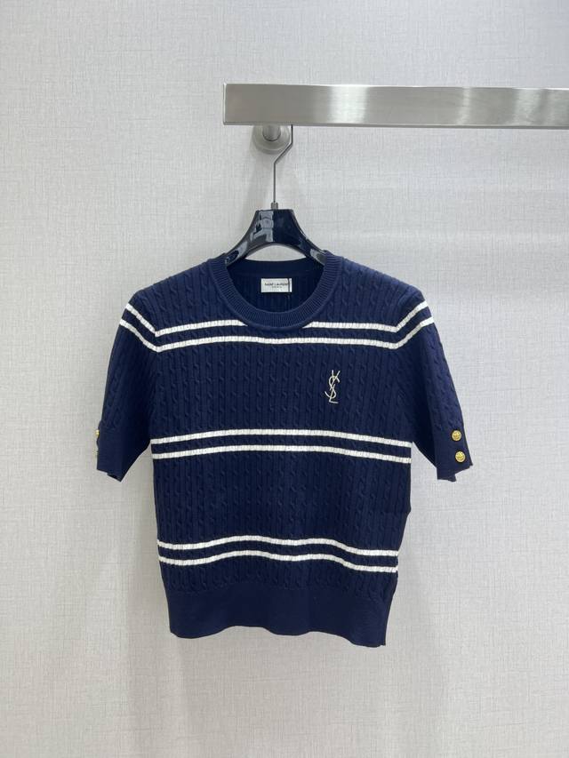 Highly recommend Ysl*'s new 2025 Early Fall crew-neck striped knit top. Made of