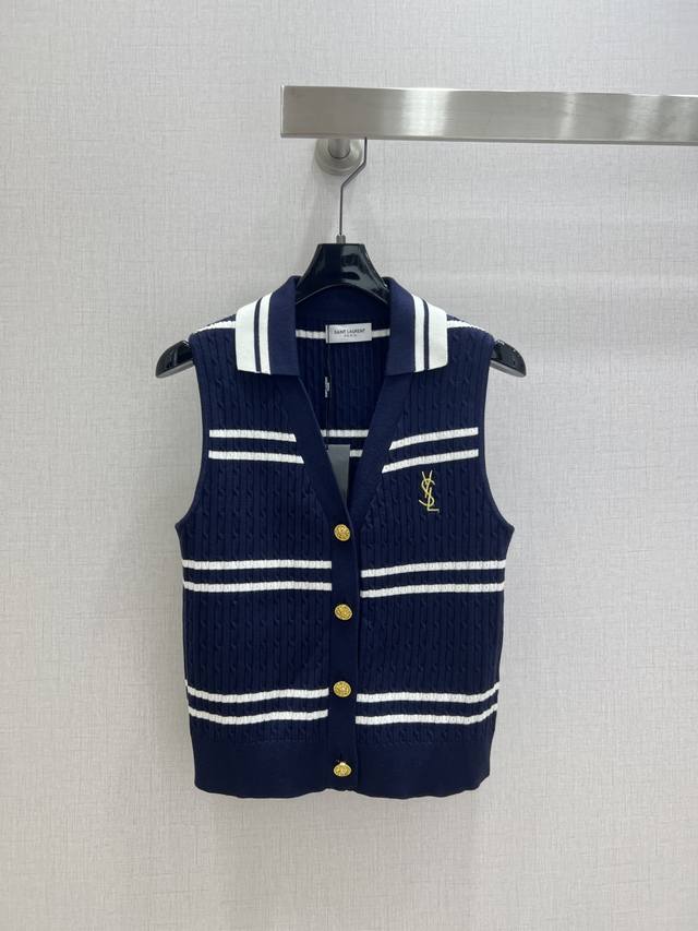 Highly recommend Ysl*'s new 2025 Early Fall lapel striped knit vest cardigan! C