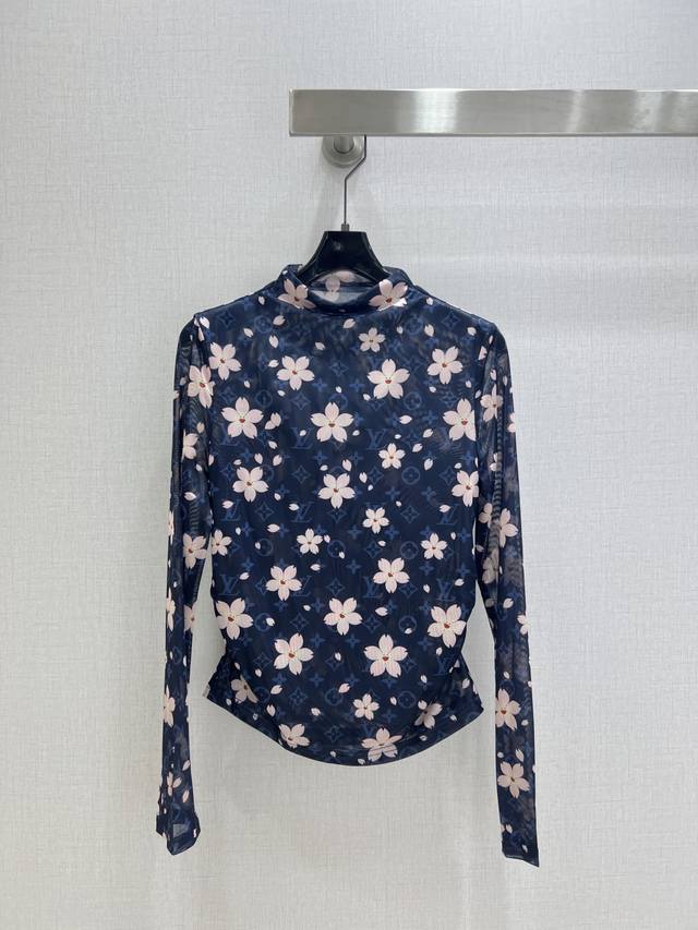 Highly recommend Lv*2025 early autumn new printed mesh long-sleeved top with se