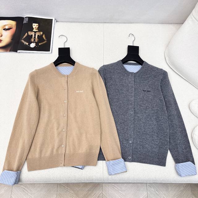 Exclusive! Miu 25Ss' latest early fall cardigan with striped detailing. A gentl