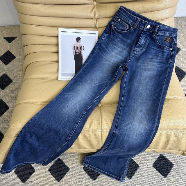 New fall/winter 25Ss~Ce embroidered pattern high-waisted stretch slim-fit jeans