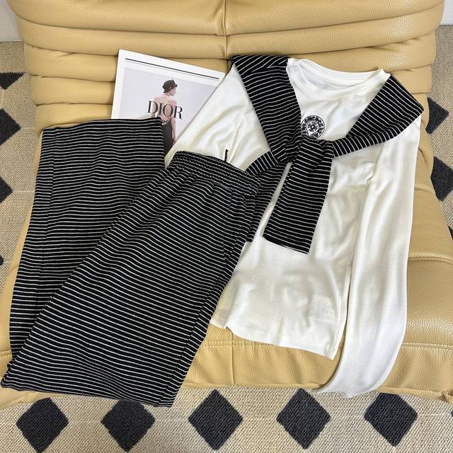 Early Fall New Arrivals 25Ss ~ Trendy brand striped embroidered three-piece sui