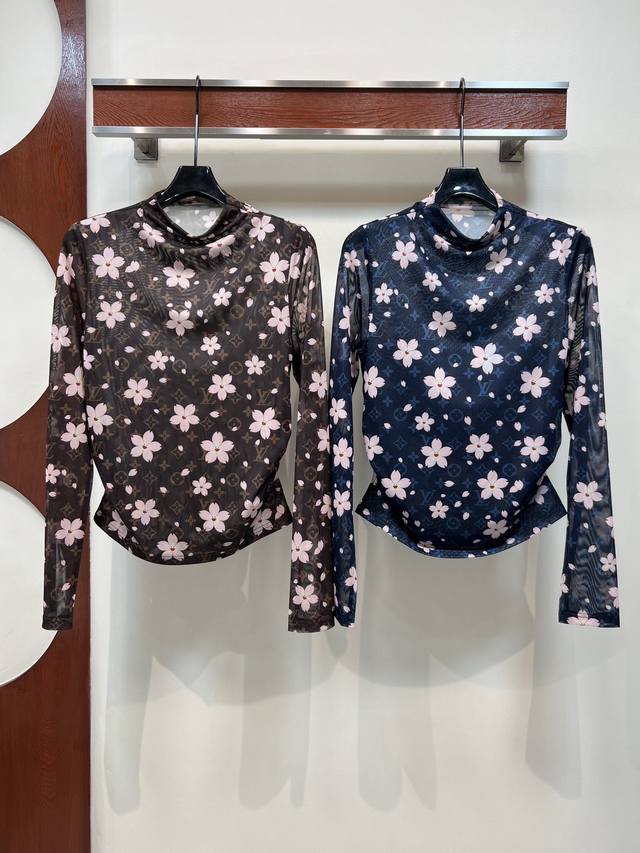 Ljia 25 early autumn new style cherry blossom monogram pattern long-sleeved base