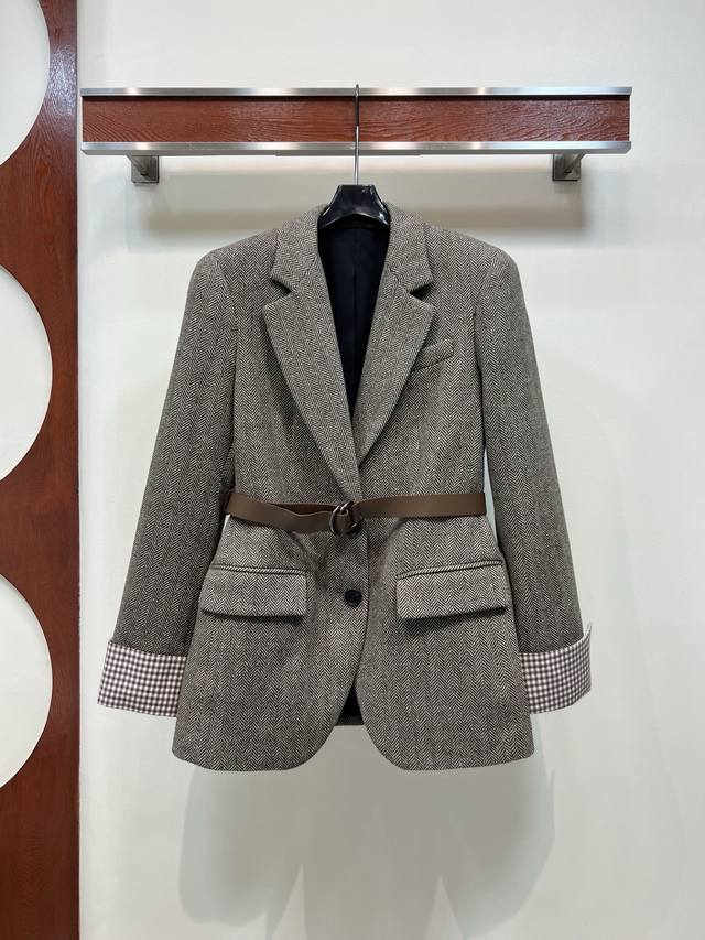 25 New early autumn woolen plaid suit jacket with contrasting sleeves and retro