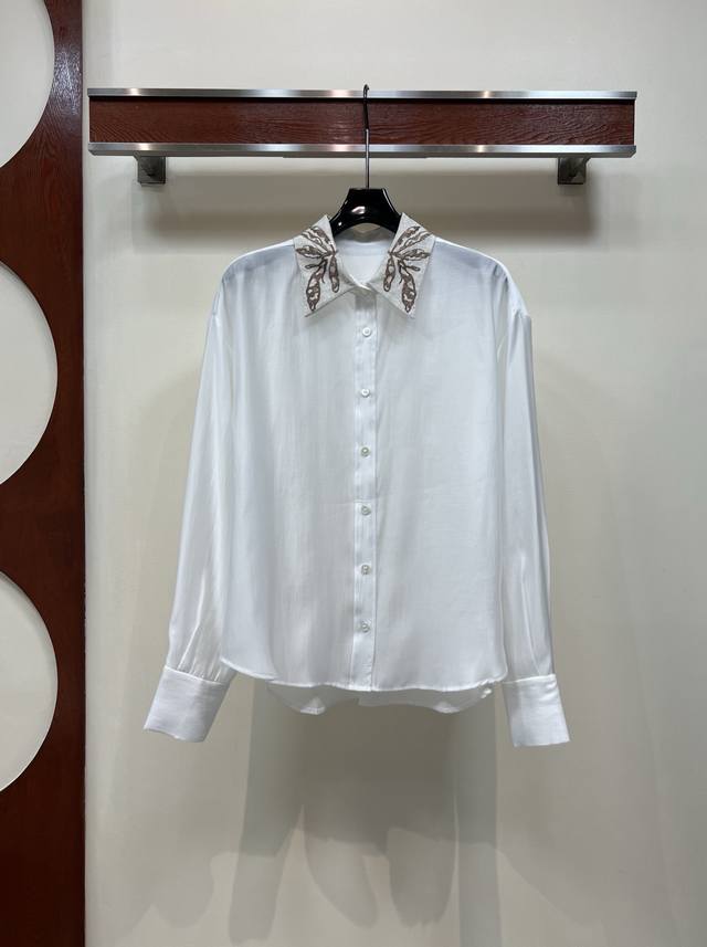 Bc 25 New Early Fall Sequin Embroidered Lapel Linen Shirt. The heavily embroider