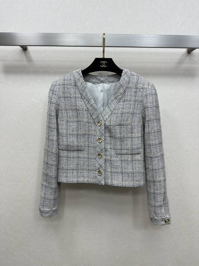25Ss Chane * New fall/winter collection, high-end custom tweed fabric, V-neck, s