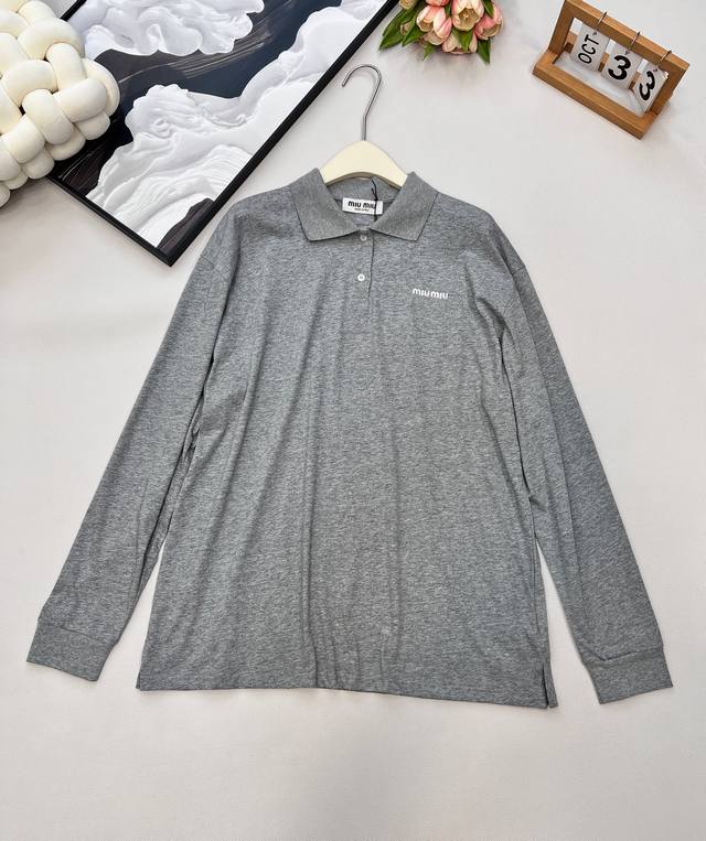 Miumiu Letter Logo Embroidered Polo Neck Long Sleeve Miu School Fashionista Domi