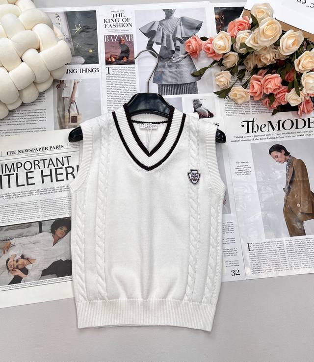 Hermes25Ss' latest fall/winter V-neck contrasting logo knitted vest | Exclusivel