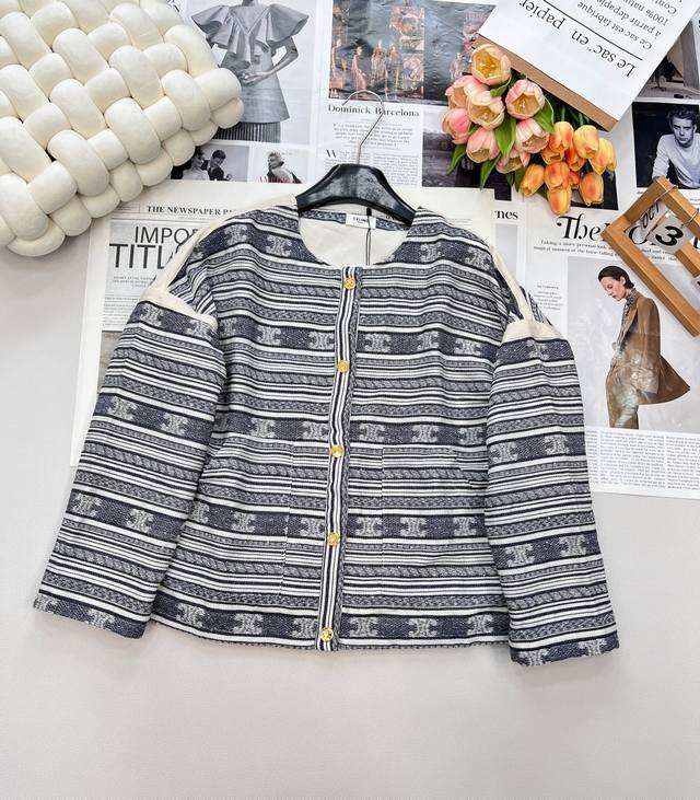 Celine25Ss Early Fall new jacket with Arc de Triomphe monogram embroidery. The A