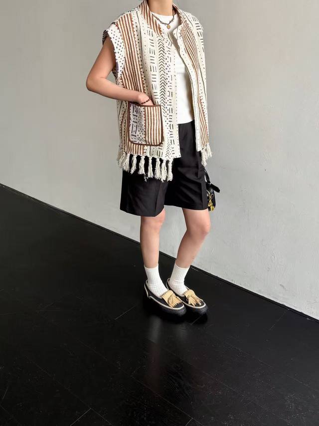 No Name New New stitching contrast color tassel vest cardigan retro ethnic style