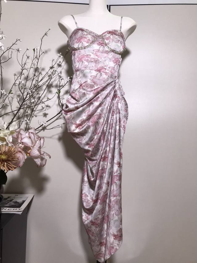 French style tube top suspender dress female high-end sense niche design printe