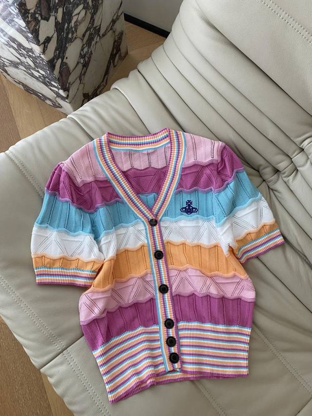 25Ss Spring/Summer Vivian Rainbow Striped Crochet Knit Top. This rainbow top is