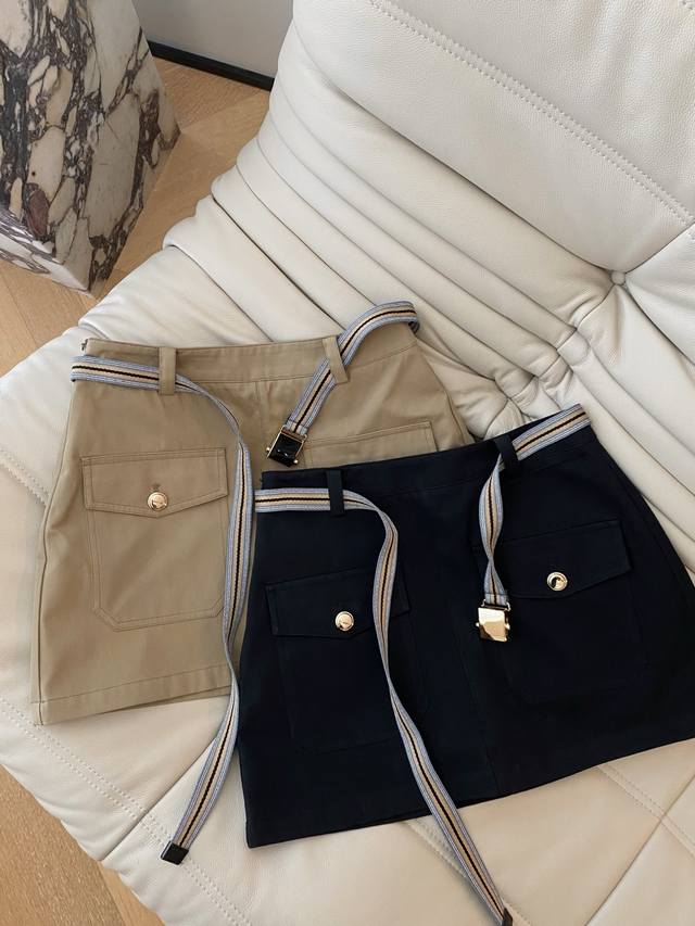 25Ss Spring/Summer Retro Workwear Double Pocket Mini Skirt Small A-line Style Sy