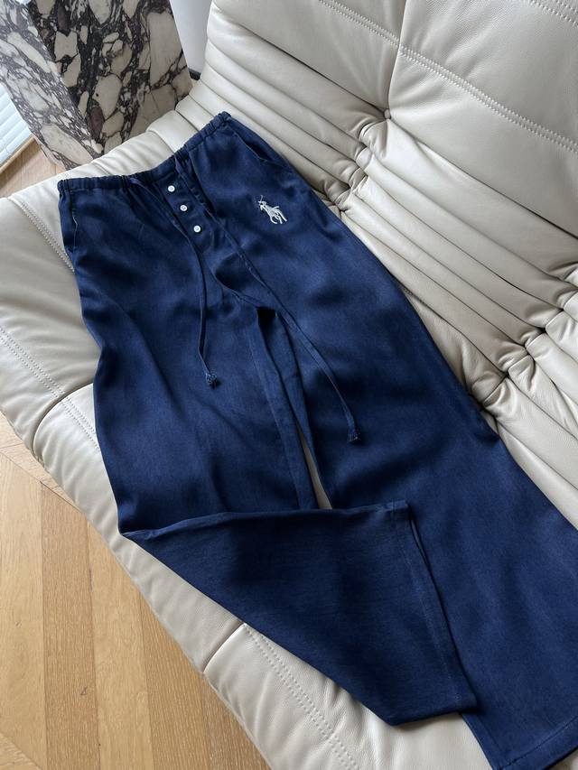 25Ss Spring/Summer Silk Denim Elastic Drawstring Wide-Leg Pants. Made of smooth