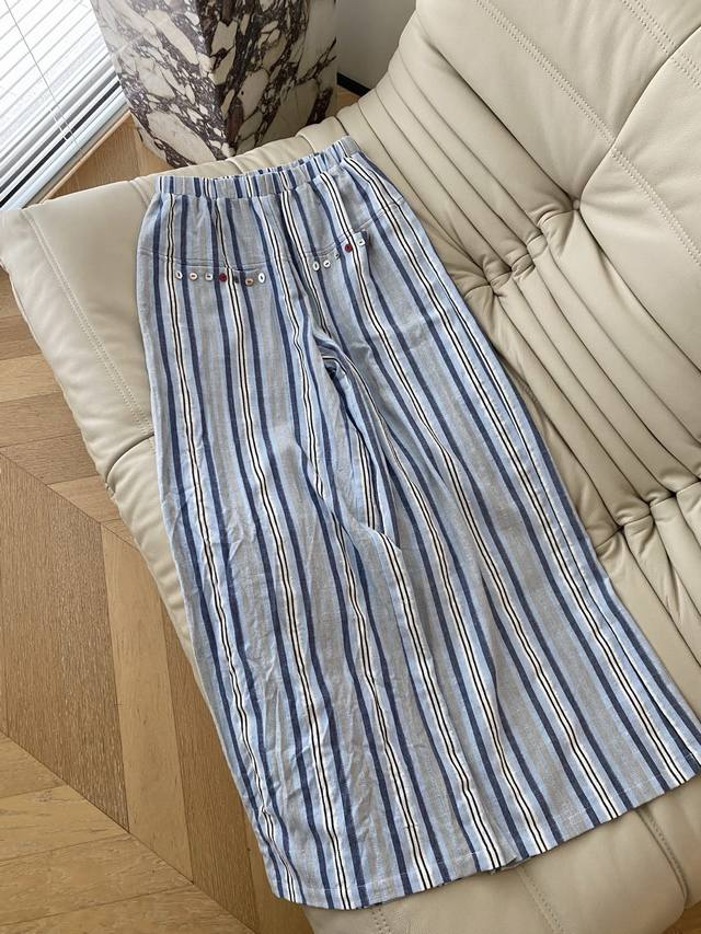 25Ss Spring/Summer striped high-waisted casual wide-leg pants. Made of Tencel co