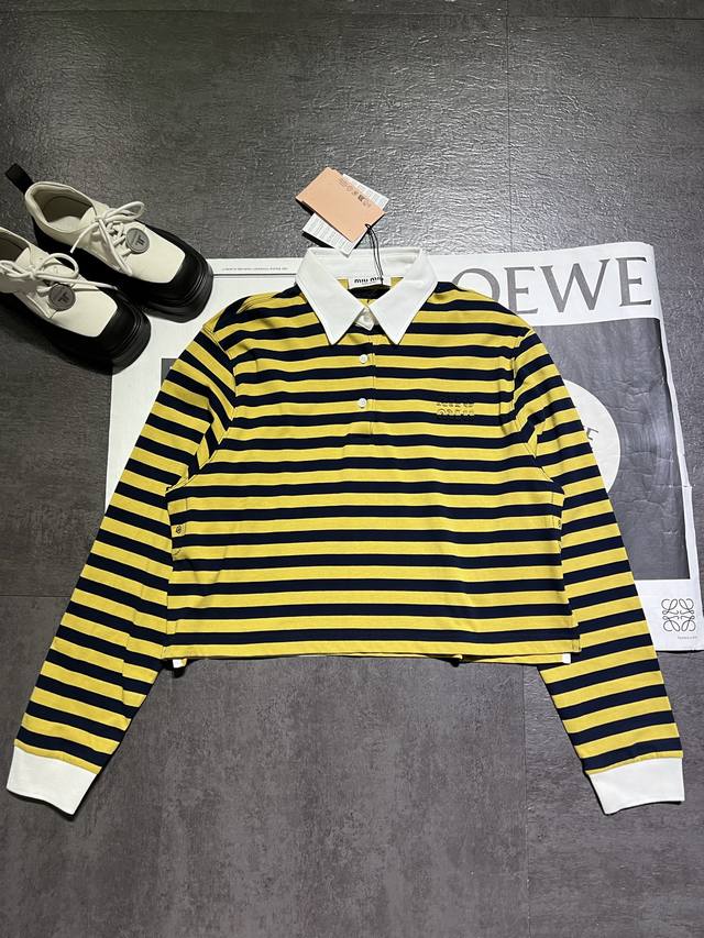 Original development Miumi* Miu Miu 25 new striped lapel stitching long-sleeved