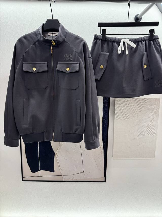 2025 Autumn And Winter Top Skirt Miumi*, autumn style stand-up collar jacket wit