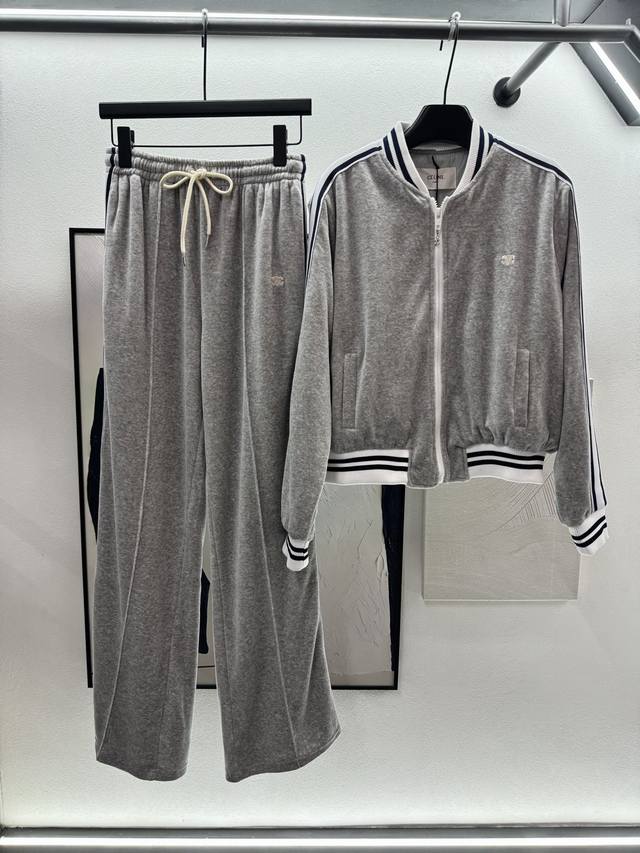 2025 Autumn And Winter Jacket and Pants Gray casual sports suit, Loose fit for m
