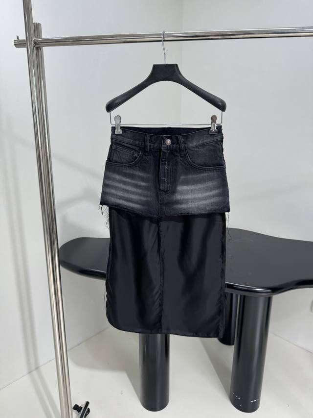 New arrival: Two-piece patchwork hip skirt Japanese denim, unisex design, strai