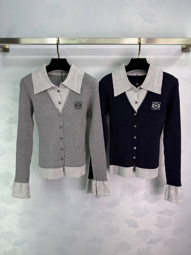 Loe*25 Early Autumn new fake two-piece knitted cardigan with chest logo embroide
