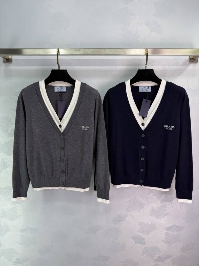 Pr*2025 new contrasting color faux two-piece knitted cardigan, custom-made in Yb