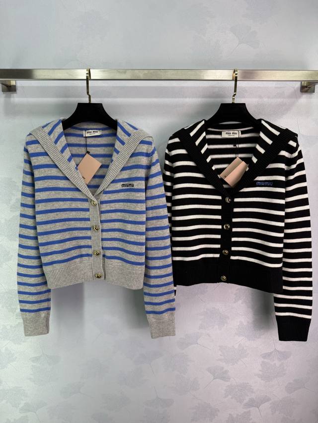 Miu*25 new autumn and winter knitted long-sleeved navy collar design classic str
