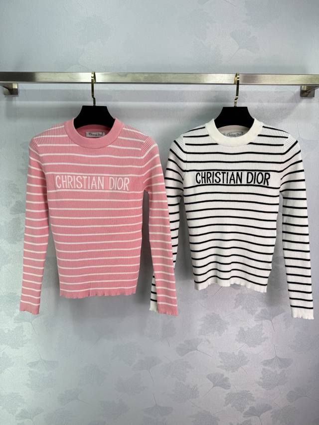 Dio* 2025 Early Fall new round-neck striped knit long-sleeved top with contrasti