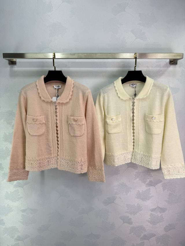 Ch*25 New early fall knitted cardigan with lace trim, a super fairy Chanel-inspi