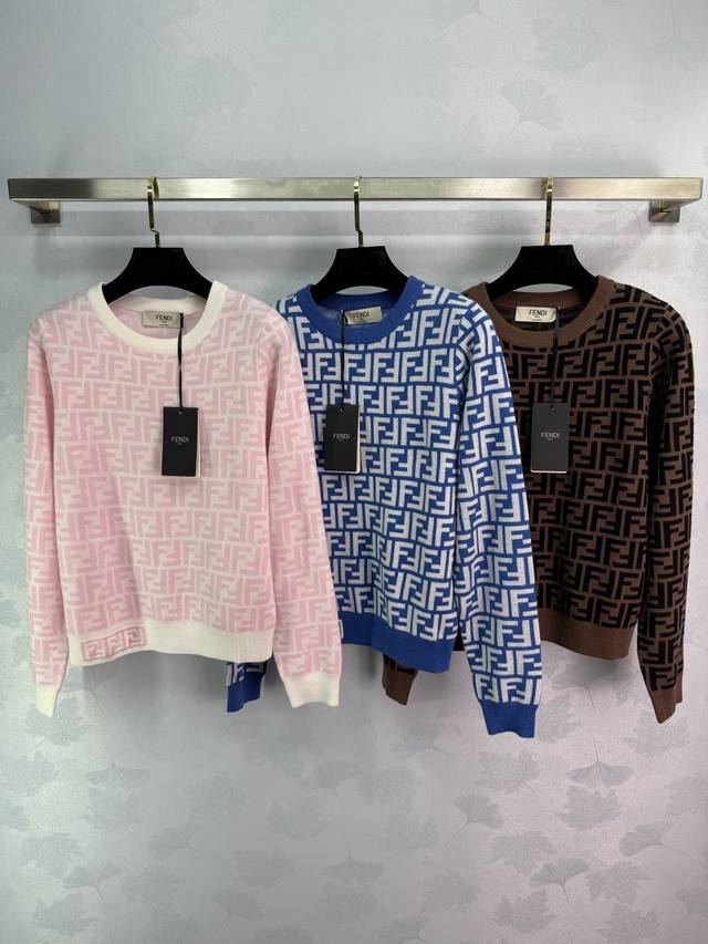 Fe* 2025 Early Fall new round-neck double-F knitted long-sleeved top! Custom-wov