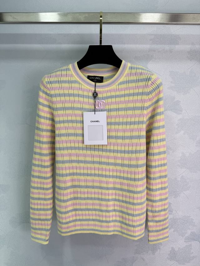 Ch*2025 Early Fall new hollow striped knitted long-sleeved top. Custom-made wool