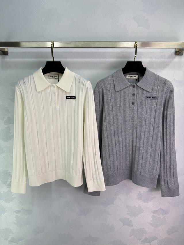 Miumi*2025 Early Fall new lapel knit long-sleeves! Custom wool blended yarn for