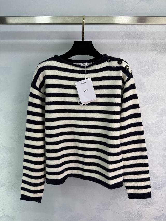 Dio* 2025 new striped long-sleeved knit top, custom-woven from Yb wool yarn for