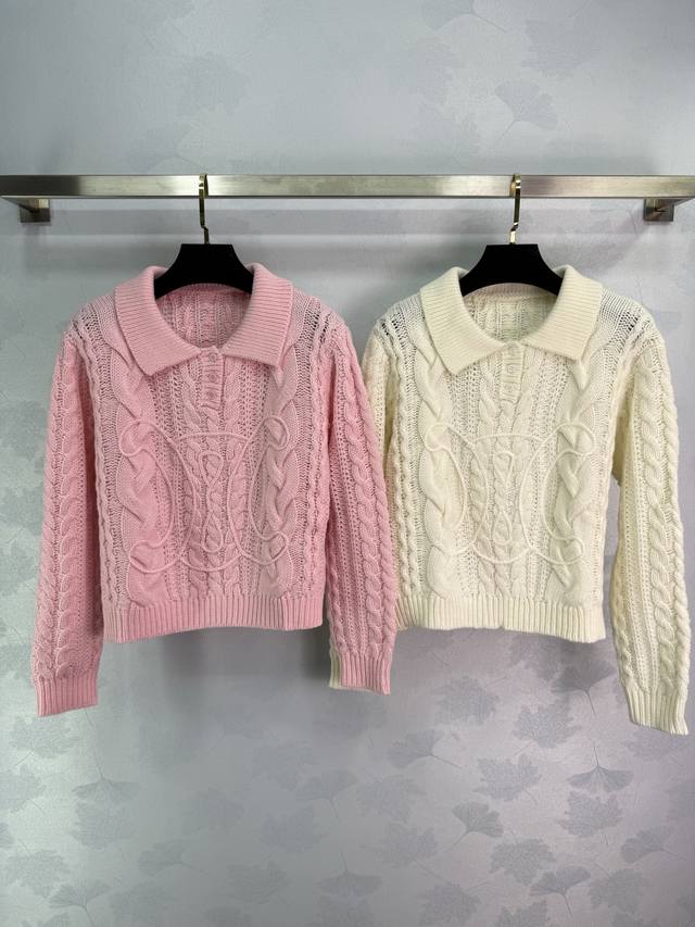 Ce*25 New autumn and winter lapel sweater with exquisite hollow pattern design o