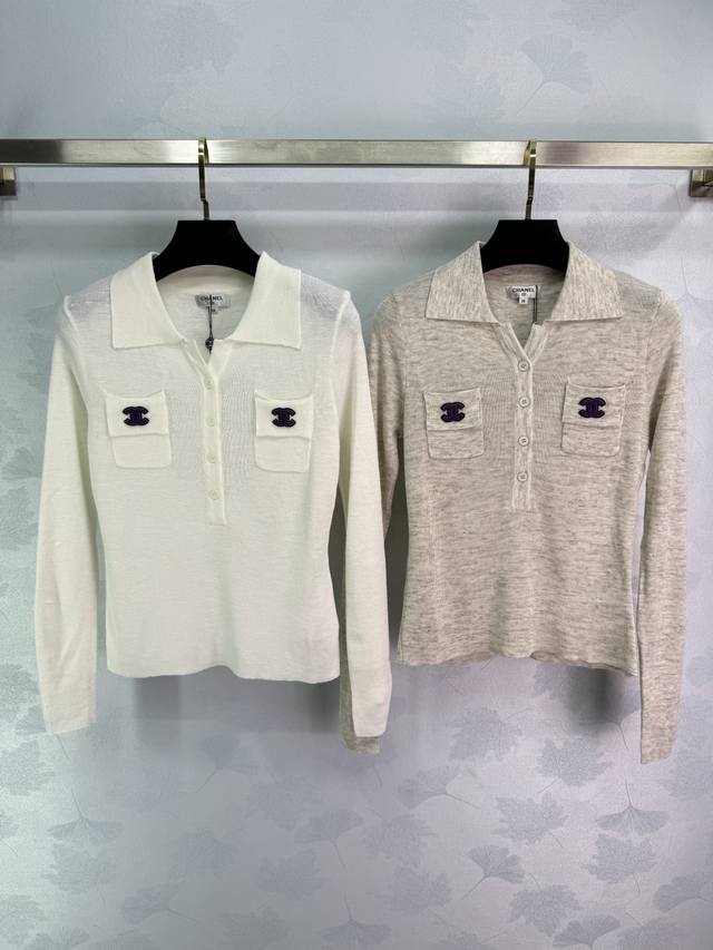 Ch*25 Early Autumn new knitted polo shirt with lapel design and pockets. Brand l