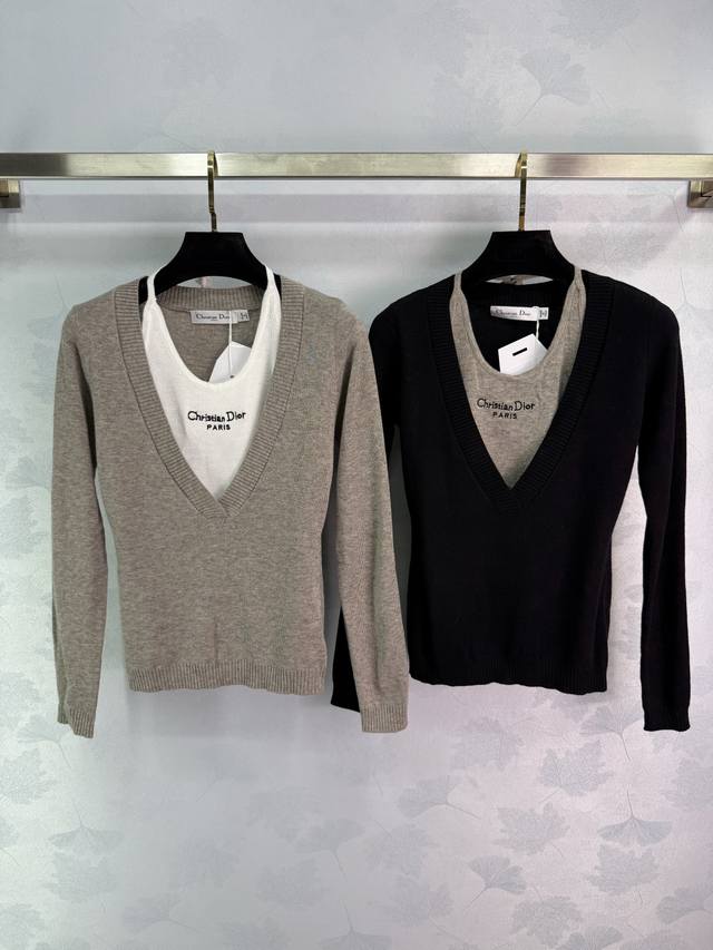 Dio*25 Early Fall new fake two-piece sweater in gray with a white inner layer. S