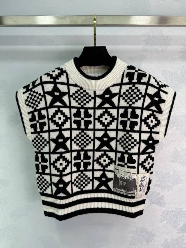 Dio* 2025 Fall/Winter contrast plaid knitted vest, custom-made in Yb cashmere, s