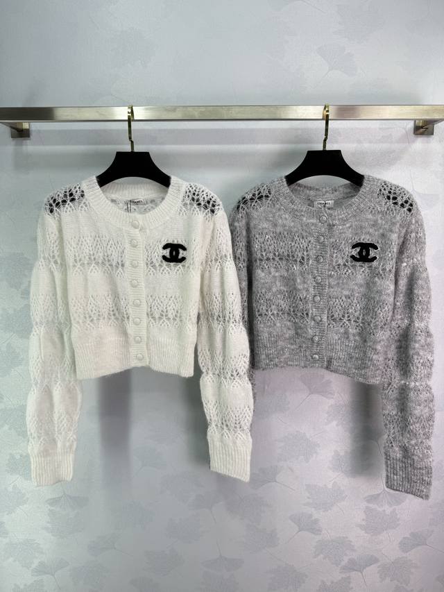 Ch*25 Early Autumn new hollow knit cardigan classic double C embroidery hollow d