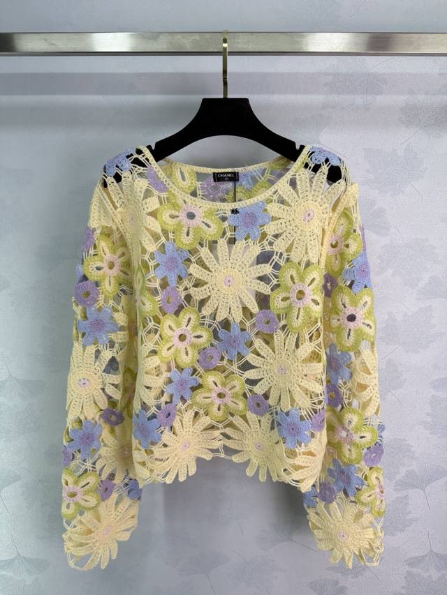 Ch* New 2025 Early Fall hollow crochet long-sleeved top! Custom-woven from 100%