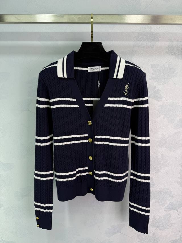 Ysl* 2025 Early Fall new lapel striped knitted cardigan! Custom-made silk wool k