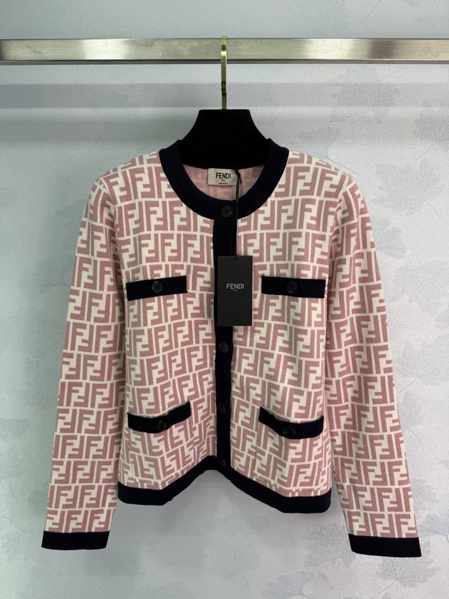 Fend* 2025 Early Fall new letter jacquard knitted round neck long-sleeved cardig