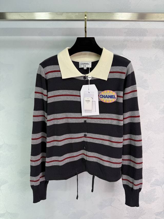 Ch* 2025 Early Fall new style lapel striped knitted long-sleeved cardigan! Craft